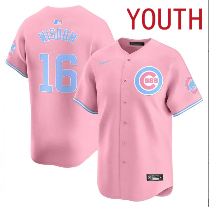 Youth  Chicago Cubs #16 Wisdom pink 2024 Nike MLB jersey